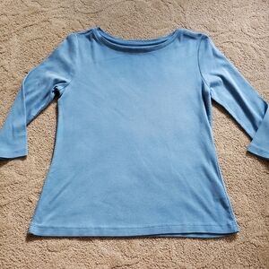 Talbots Shirt Petite PS Small Blue  Three Quarter Sleeve Scoop Neck Cotton